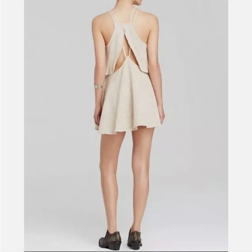 Free People Cream Linen/Cotton Mini Dress With Fun Back